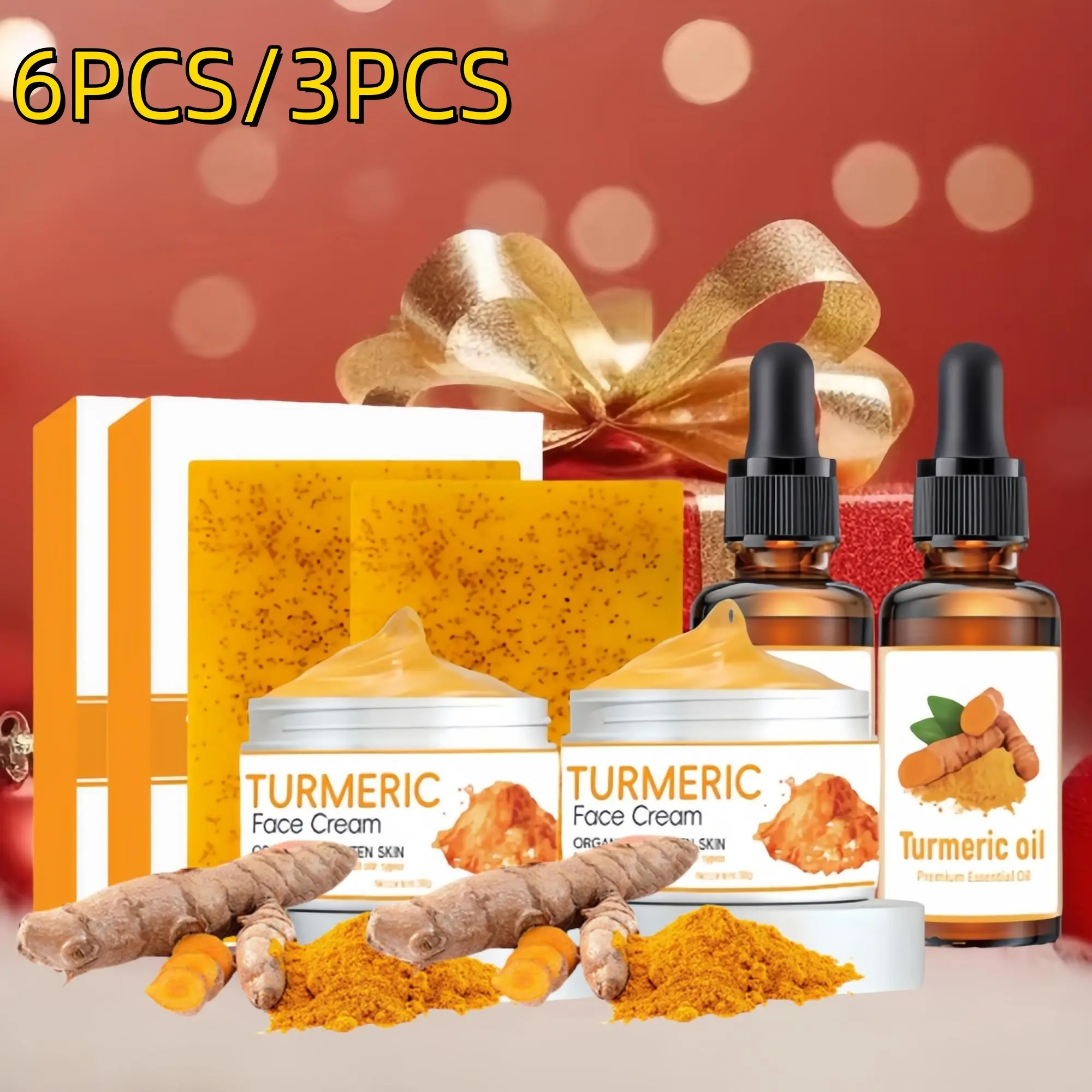 Turmeric Soap Bar & Turmeric Oil & Turmeric Cream Set, 1/2 Sets Moisturizing Hydrating Facial Skin Care Kit, Daily Skincare Product for Women & Men