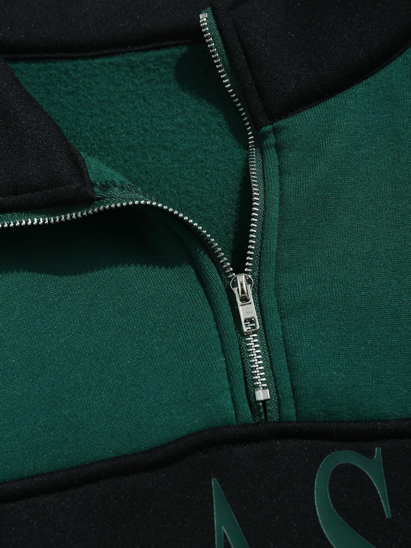 Men's Patchwork Letter & Eagle Print Quarter Zip Sweatshirt, Casual Regular Fit Long Sleeve Stand Collar Pullover for Fall & Winter, Men's Clothes for Daily Wear