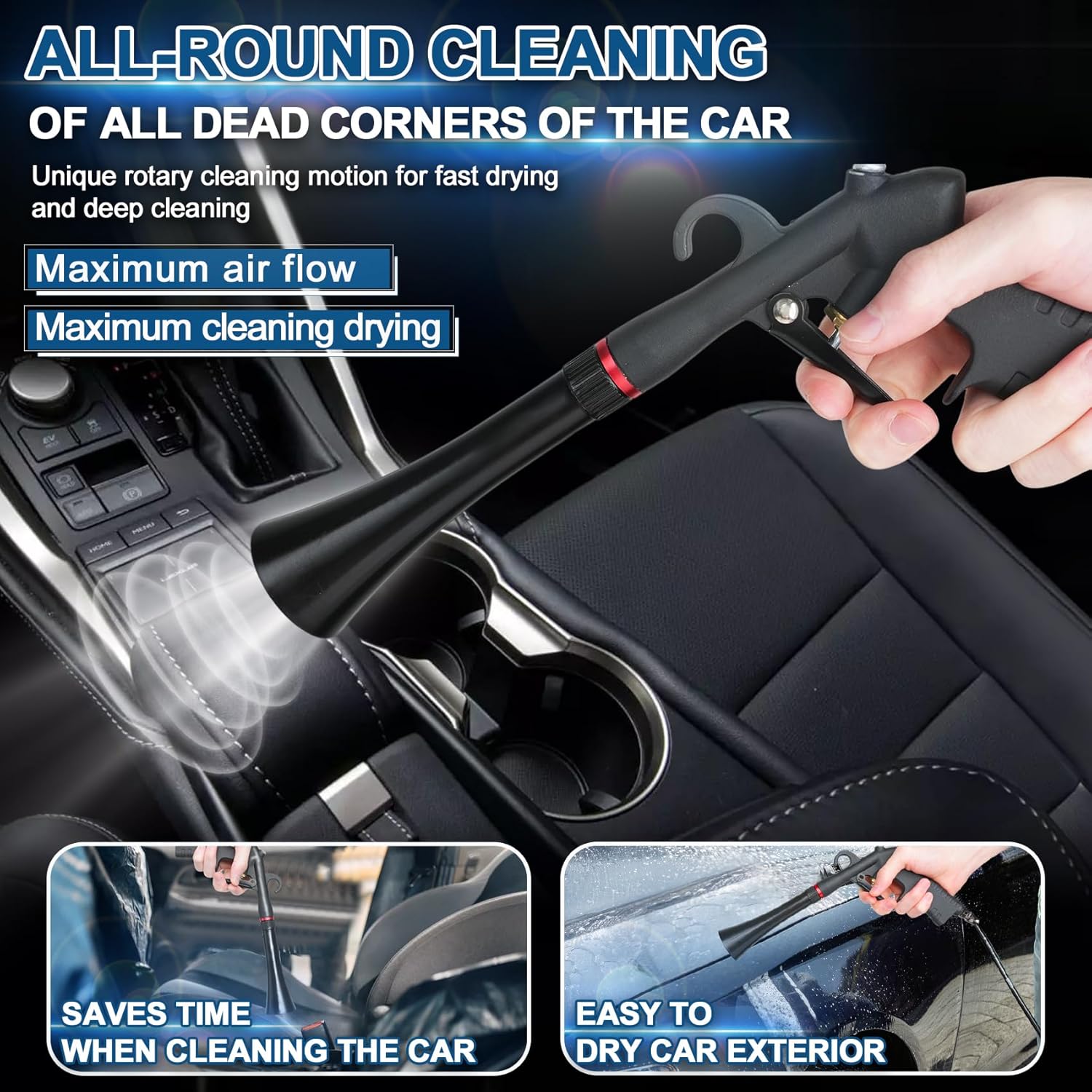 Tornado  Cleaning , Dry  Detailing Tools,  Alloy Bearing Nozzlefor,   Blasts Dirt and Dust Works with Air Compressor (Black)