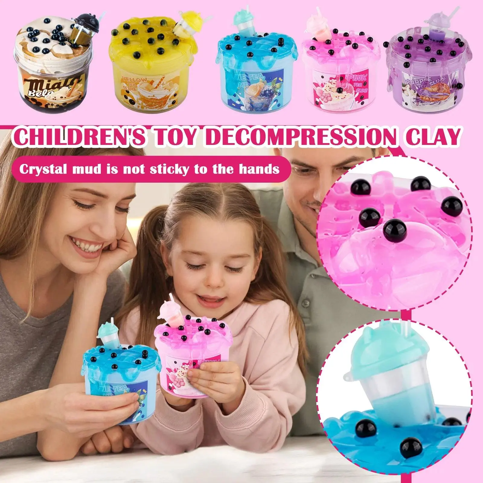 Trendy Non-Sticky Crystal Slime Bubble Tea Slime Kids Toy Decompression Clay Fun Squishy Stress Relief Toy Slime