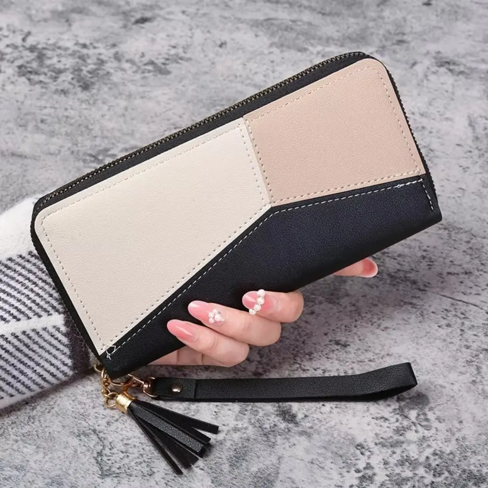 Casual Zipper Purse for Women, Solid PU Leather Zip-Around Card Holder Organizer with Wristlet Strap, Trendy Commuter Purse, Daily Clutch, Multi-Card Slots