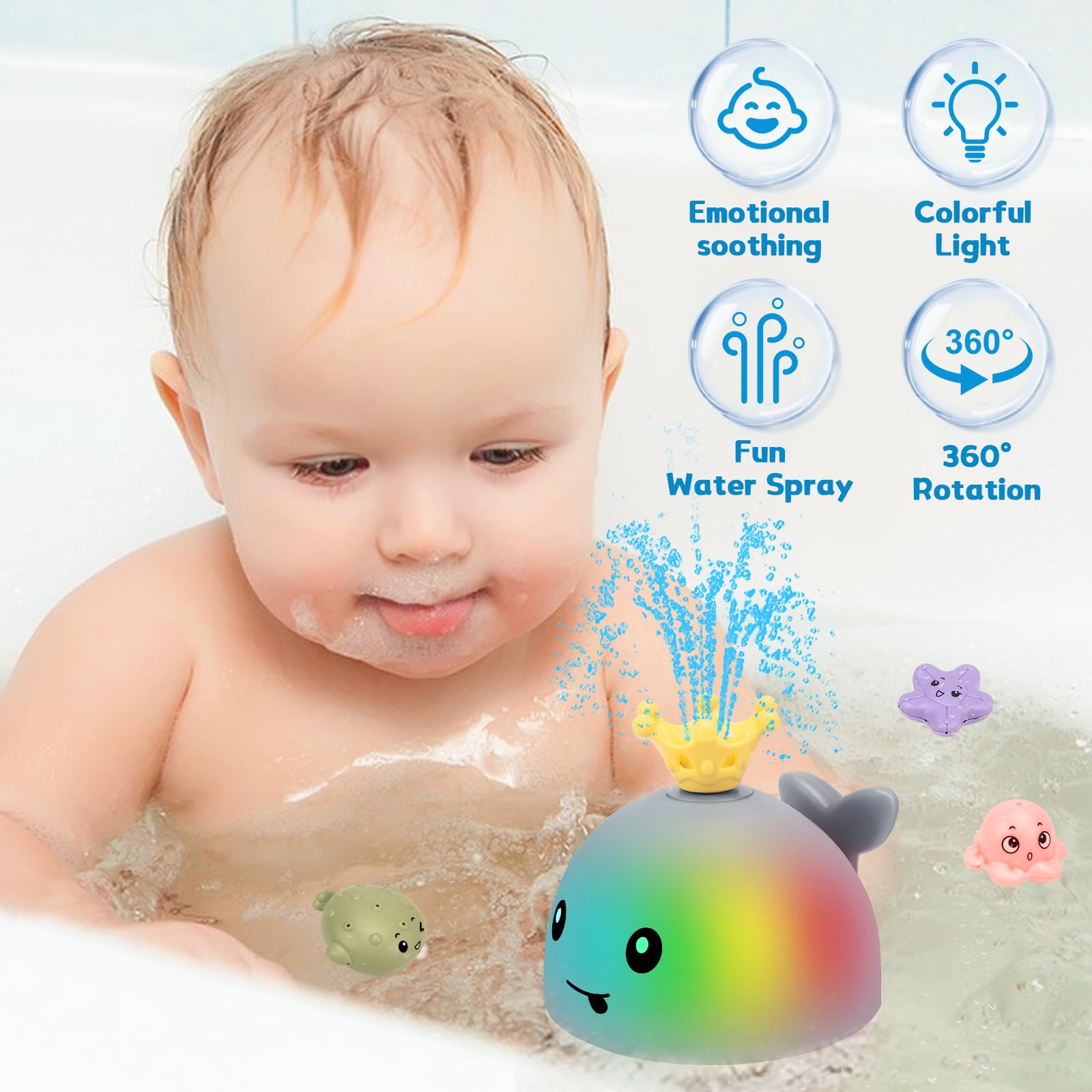 Electric Sensory Water Whale Bath Toy with Lights, USB Rechargeable Battery Included, Summer Bathroom Playtime Fun for Kids Electric Sensory Water Whale Bath Toy with Lights, USB Rechargeable Battery Included, Summer Bathroom Playtime Fun for Kids