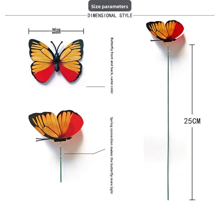 3D three-dimensional PVC simulated butterfly for outdoor garden decoration, creative gardening arrangement, simulated butterfly with stake, pack of 10