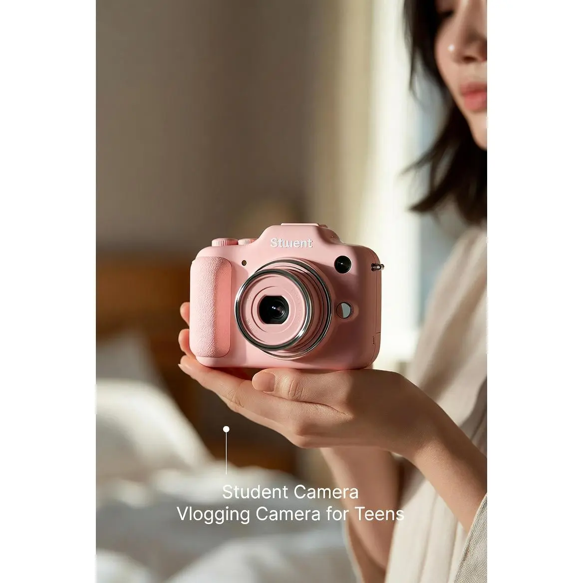 Digital Camera 4K Compact Point and Shoot Portable with Filters for Teens Travel Campus Use White