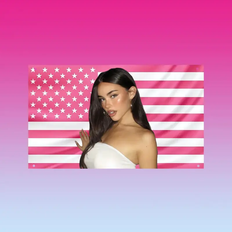 Madison Beer Pink USA Flag | Hot Girl Aesthetic Tapestry | Pink American Flag Wall Decor | Madison Beer Poster Banner | Tapestry Wall Hanging | Polyester Tapestry | Tapestry Room Decor