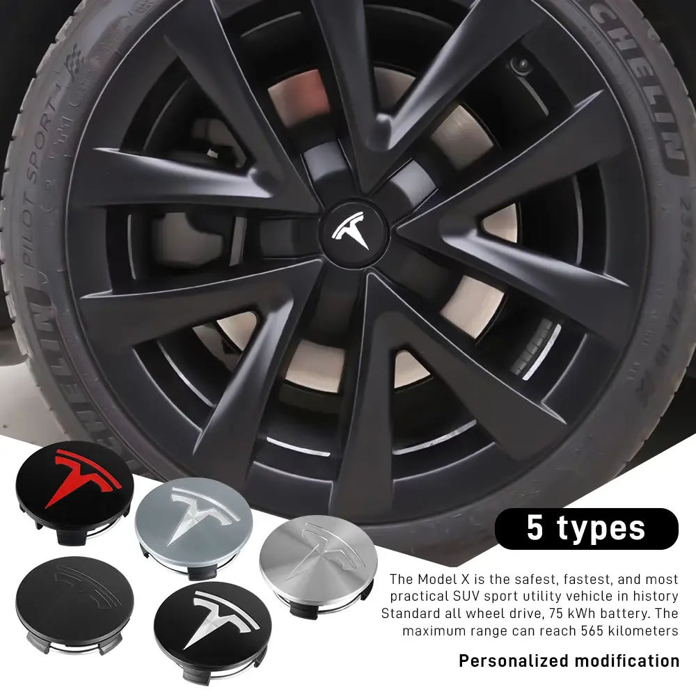 Tesla Wheel Center Hub Caps (4-Pack) - Premium ABS Chrome Finish, Perfect Fit for Model 3/Y/S/X & Cybertruck, Stylish Auto Accessories