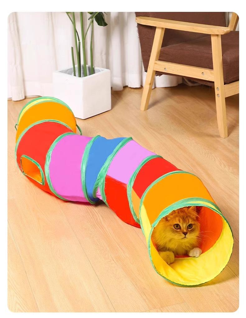 Rainbow direct cat tunnel self-entertainment educational cat toy foldable cat tunnel,Happy space for cats photo toy ball accessory bite resistance rope control Glow-in-the-Dark buttons enrichment puzzle Resistant Inflatable Set puppy dogs child chew funny