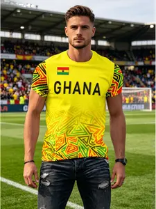 2026 Summer New Ghana Geometric Ethnic Print Short Sleeve, Slim-Fitting Sporty Top, Suitable for Home and Outdoor, All over Print