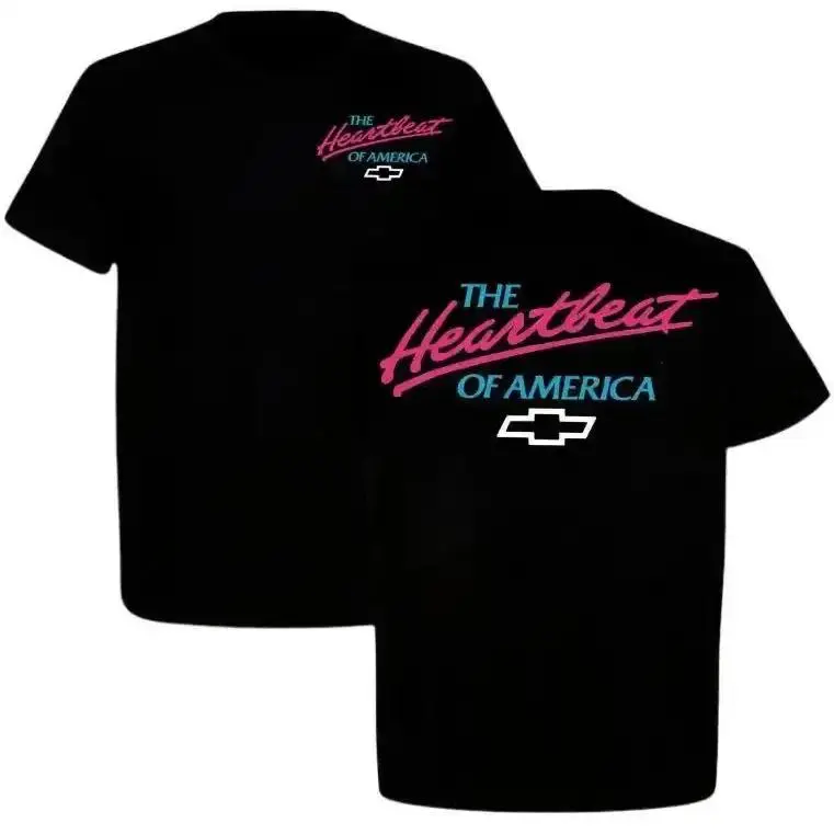 The Heartbeat Of America Chevy Graphic Tee - Retro Neon Style American Car Casual T-Shirt Full Color