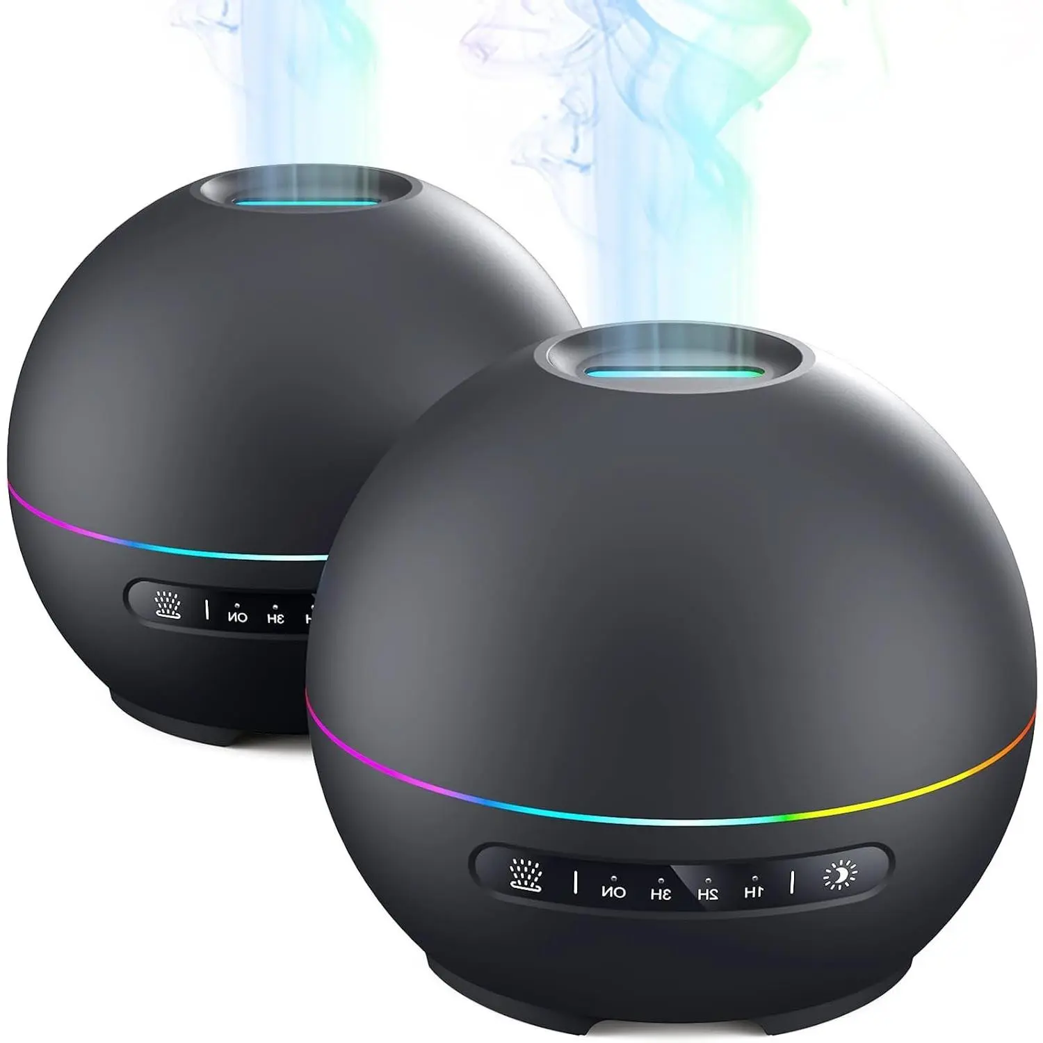 2 Pack 200ml Ultrasonic Essential Oil Diffuser for Home, Aromatherapy with 4 Timers & 7 Colors Night Lights, Quiet 20dB, 10-Hour Runtime (Black+Black)