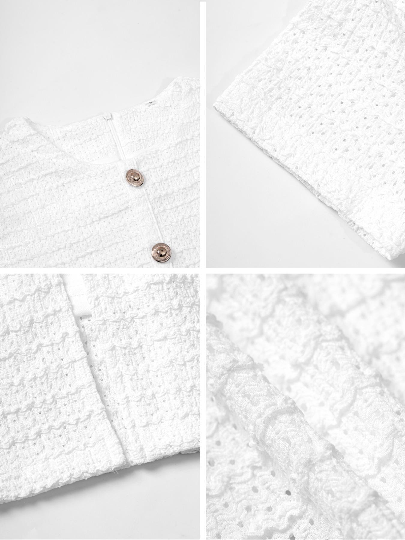 Women's Plain Zipper Back Round Neck Dress, Casual Fake Button Decor Short Sleeve Crew Neck Dress for Daily Wear, Ladies Clothes for All Seasons, Formal Wear