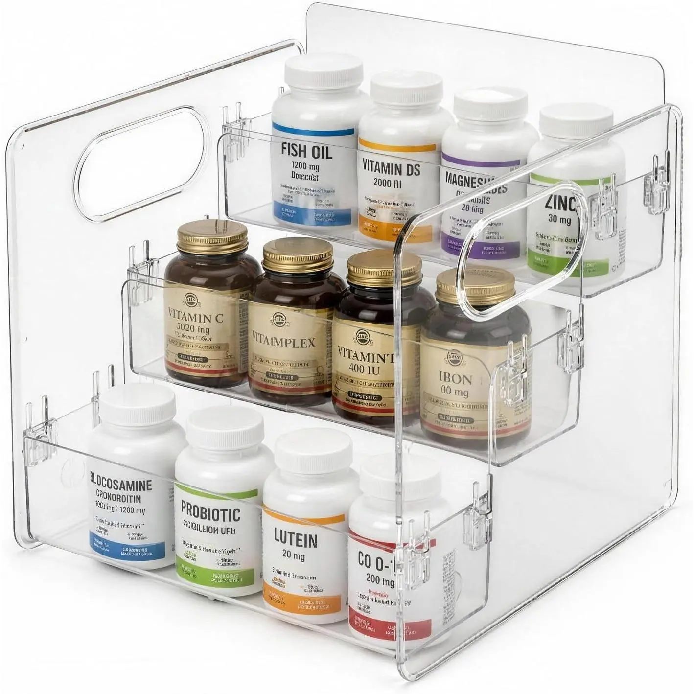 Plastic Vitamin Storage Organizer, 3-Tier Bottle Organizer for Vitamin Bottles and Medicine Bottle, Pill Bottle Organizer for Countertop, Bathroom Cabinet and Makeup Storage Items