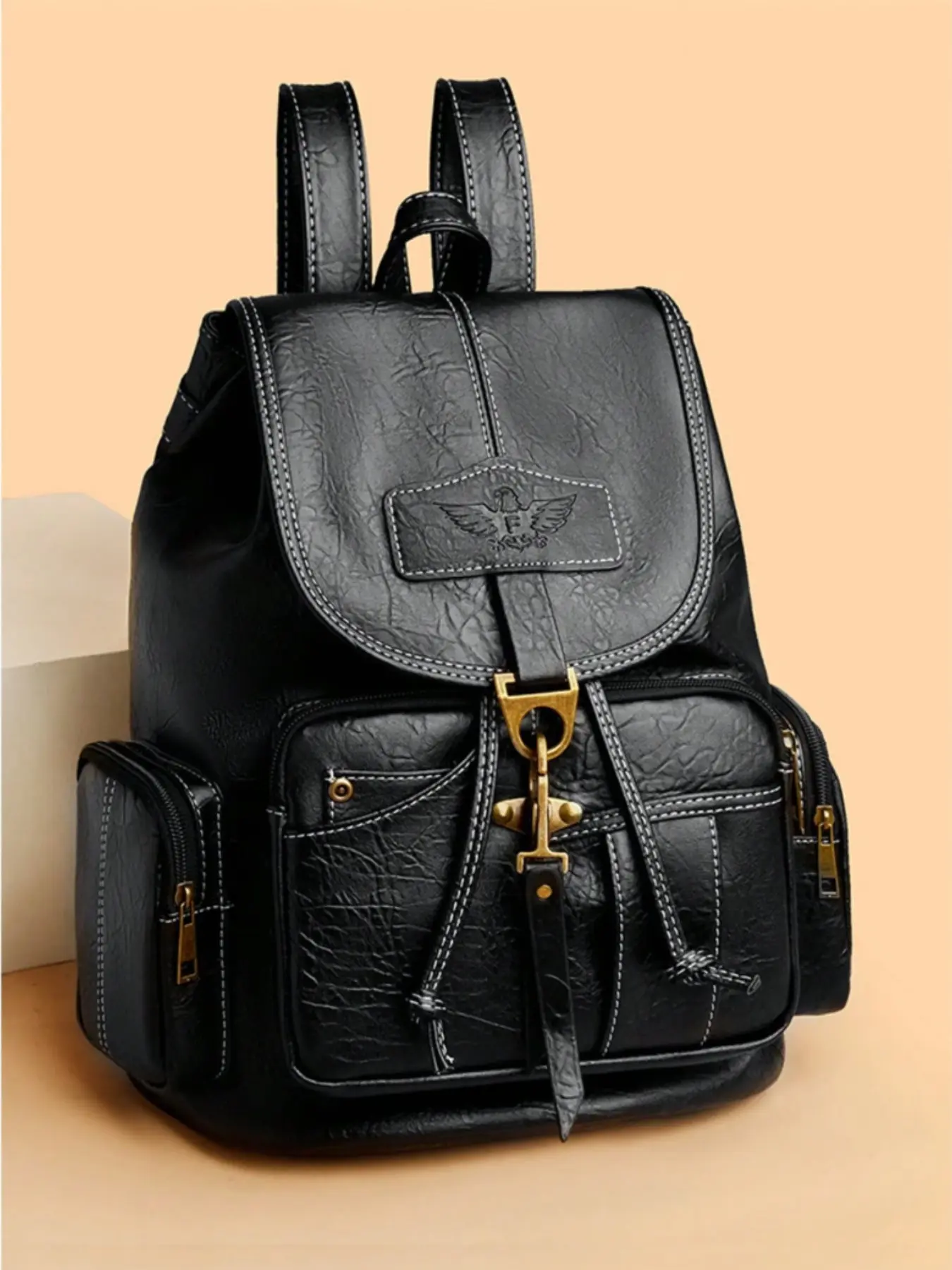 Women's PU Leather Backpack Wallet Handbag, Backpack Purses, Casual Large Capacity, Fashion Vintage Design, All Seasons Travel Bag, Artificial Leather