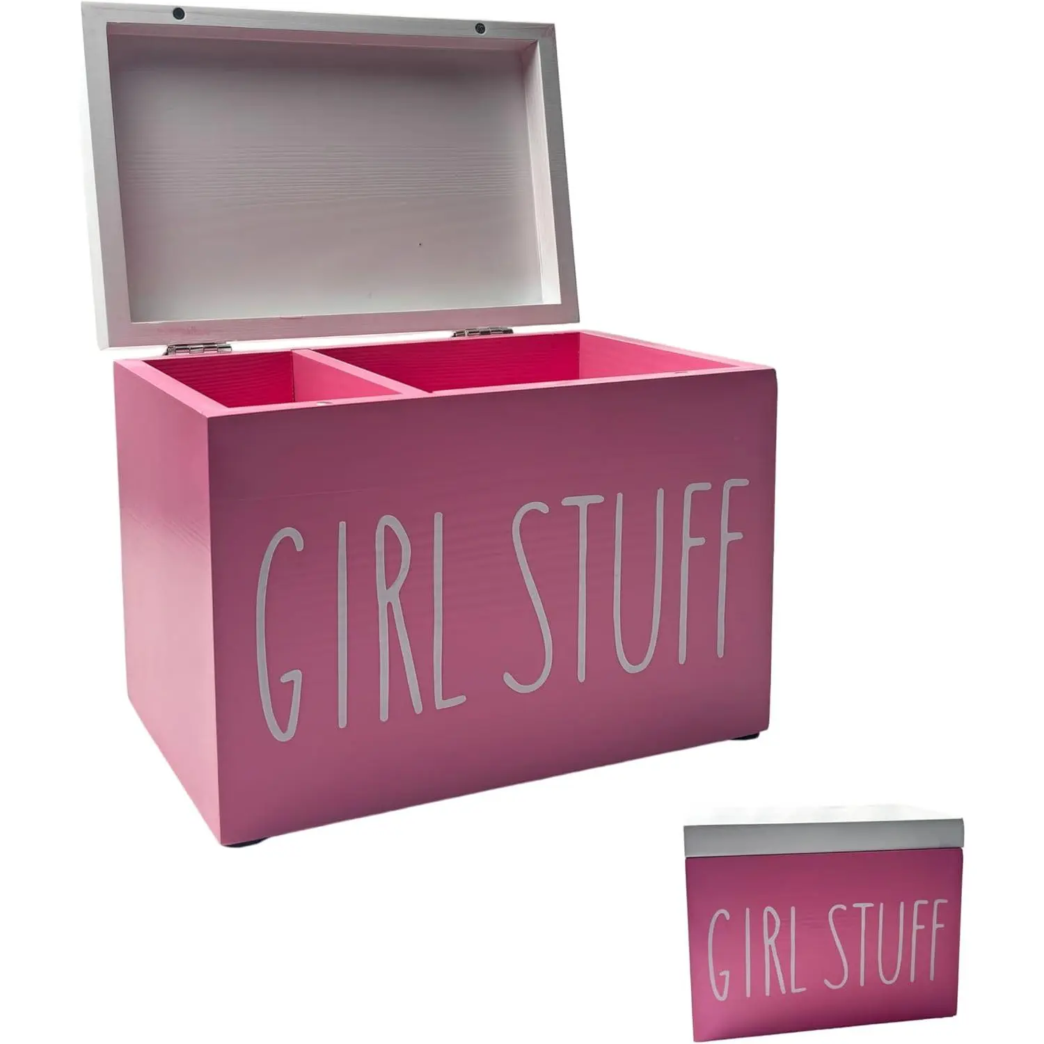 Blush Pink Farmhouse Bathroom Canisters with Hinged Lids - 8"l x 5.2"w x 6"h Storage Boxes with Removable Divider, Feminine Organizer for Girls' Bathroom Toilet Accessories & Liners, Ideal Gift for Girlfriend