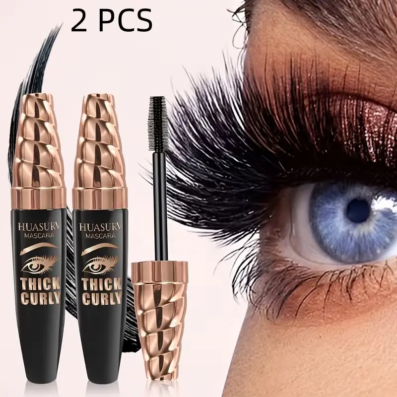 [Valentine's Day gifts][2 PCS][Gifts for Girls] Black Fiber Volumizing Mascara - Comes with a precise silicone brush - Accurately grabs tiny lashes, making them defined, long, curled, clump-free, water and sweat resistant, easy to apply, long-lasting