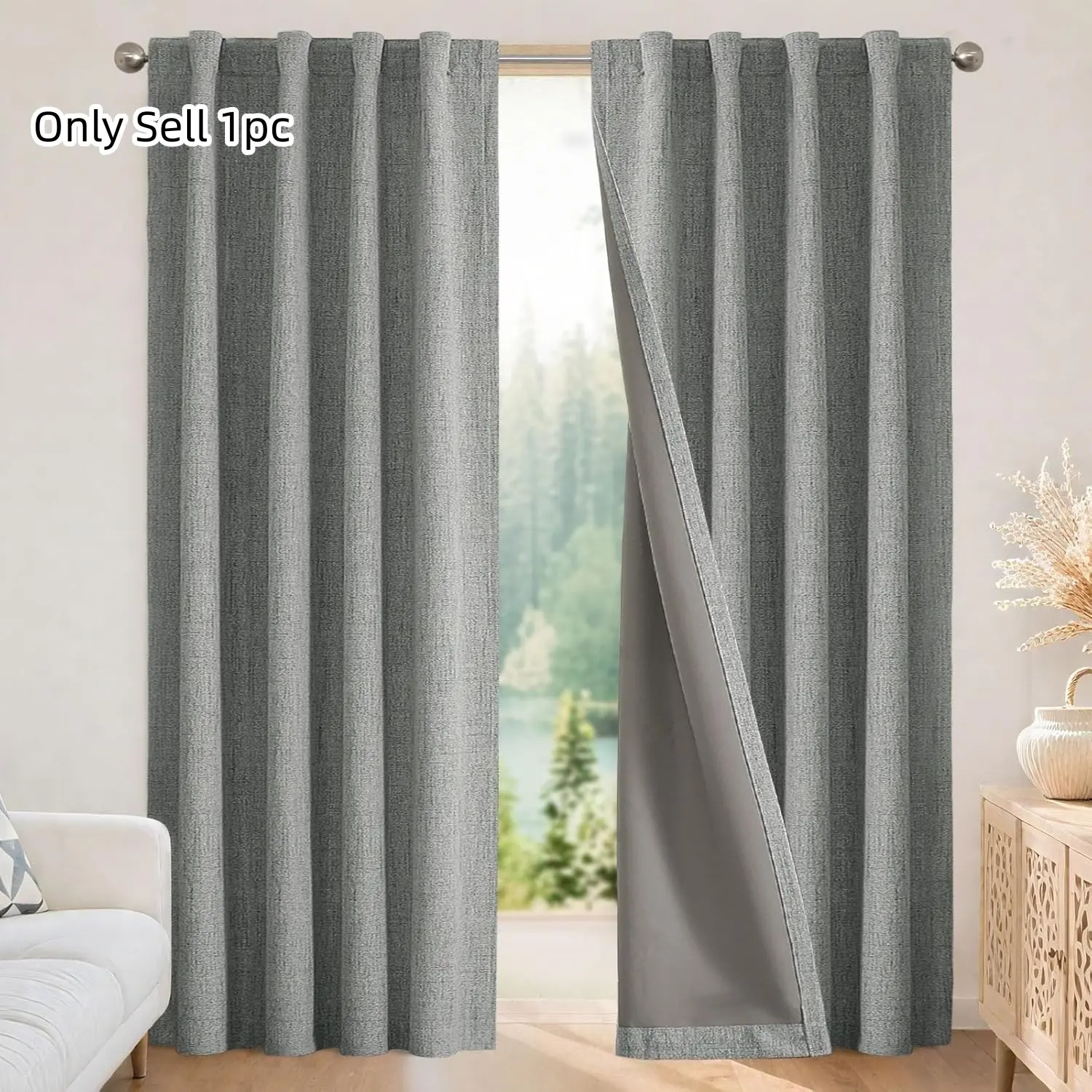 1pc Nordic Minimalist Linen Texture Blackout Curtain, Solid Color Coarse Linen Fabric, Soft Earth Tone, Modern Home Decor for Bedroom