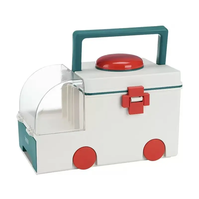 1 Pc Ambulance Medicine Storage Box - Cute Realistic Vehicle Design with Portable Handle & Secure Latch - Clear Compartment Organizer for Daily Pills & First Aid Essentials - Perfect for Family Home, Bedside & Desk Decluttering