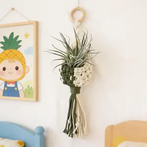 Macrame Plant Hanger, Bohemian Style Air Plant Holder, Handmade Bird Nest Design, Indoor Greenery Organizer, Small Plant Decorative Hanging Ornament