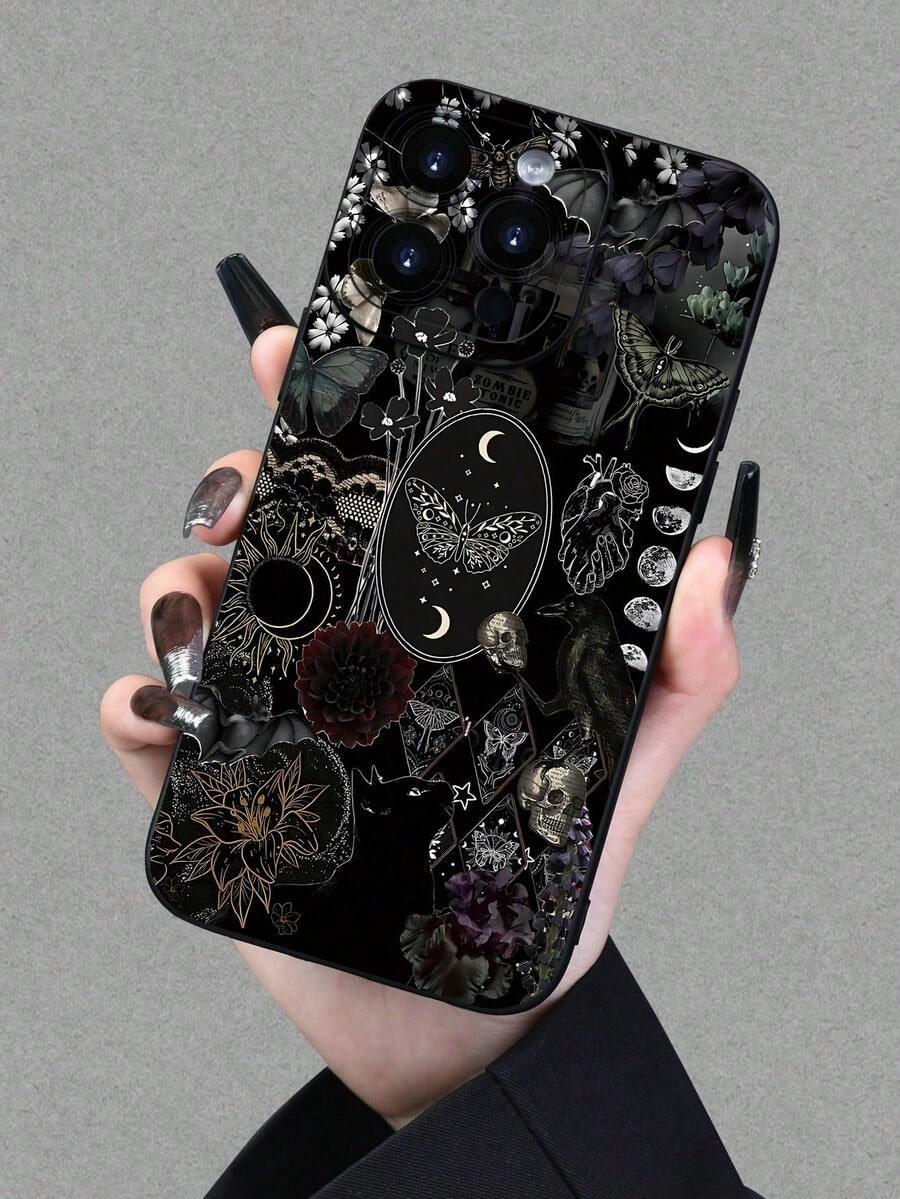 Gothic Elements Pattern Design Theme Luxury Shockproof Aesthetic Cute Phone Case, Lens Protrusion Protection, Suitable For IPhone17/IPhone17 Air/IPhone17 Pro/IPhone17 Pro Max/16 Pro Max/15 Pro Max/14 Pro Max/13 Pro Max/12 Pro Max/11 Pro Max