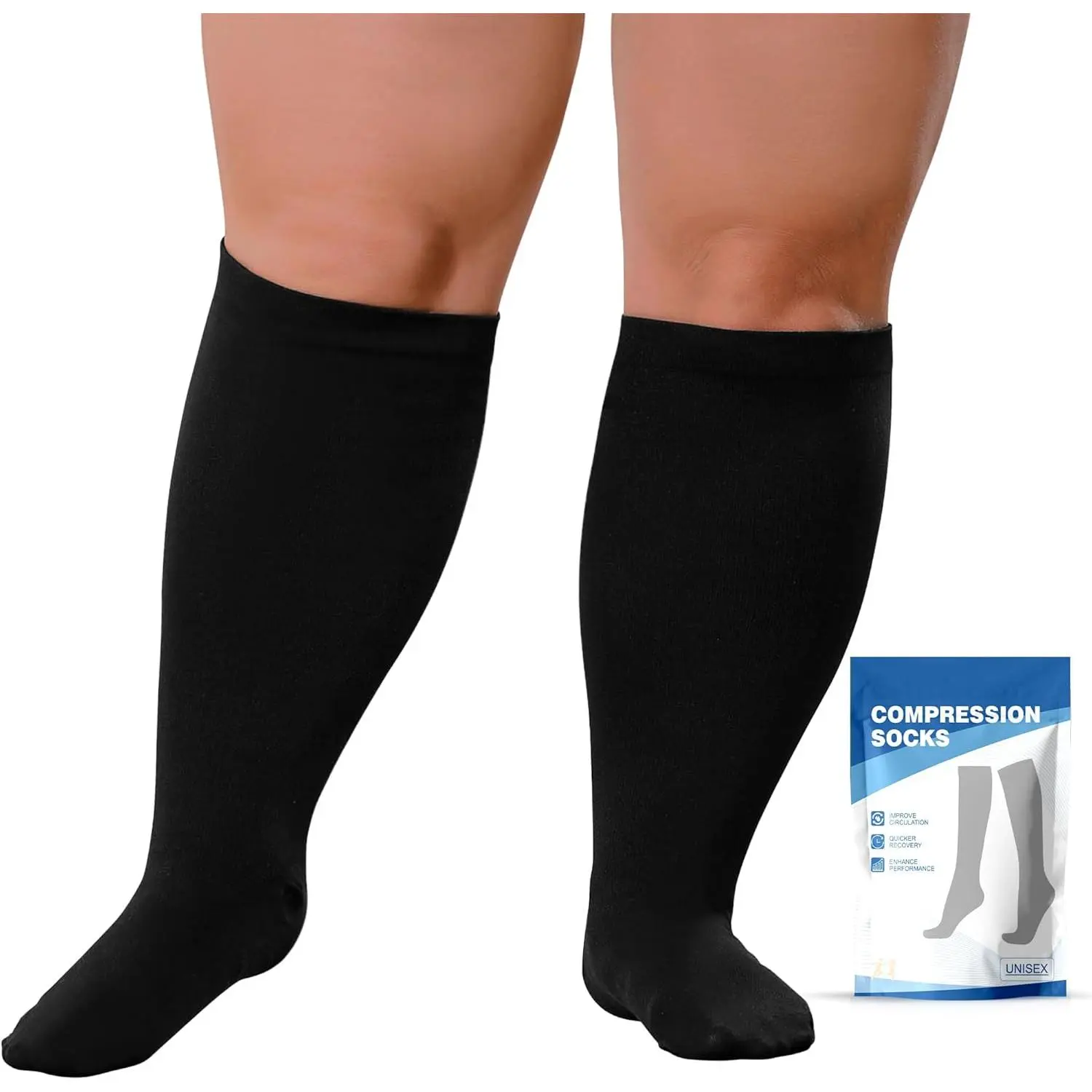 outdoor sports Plus Size Compression Socks: Wide Calf Compression Socks 20-30 mmHg for Men Women - Up to 7X Large 20-30 mmHg Compression Hose for Pregnancy Travel Running Nurses