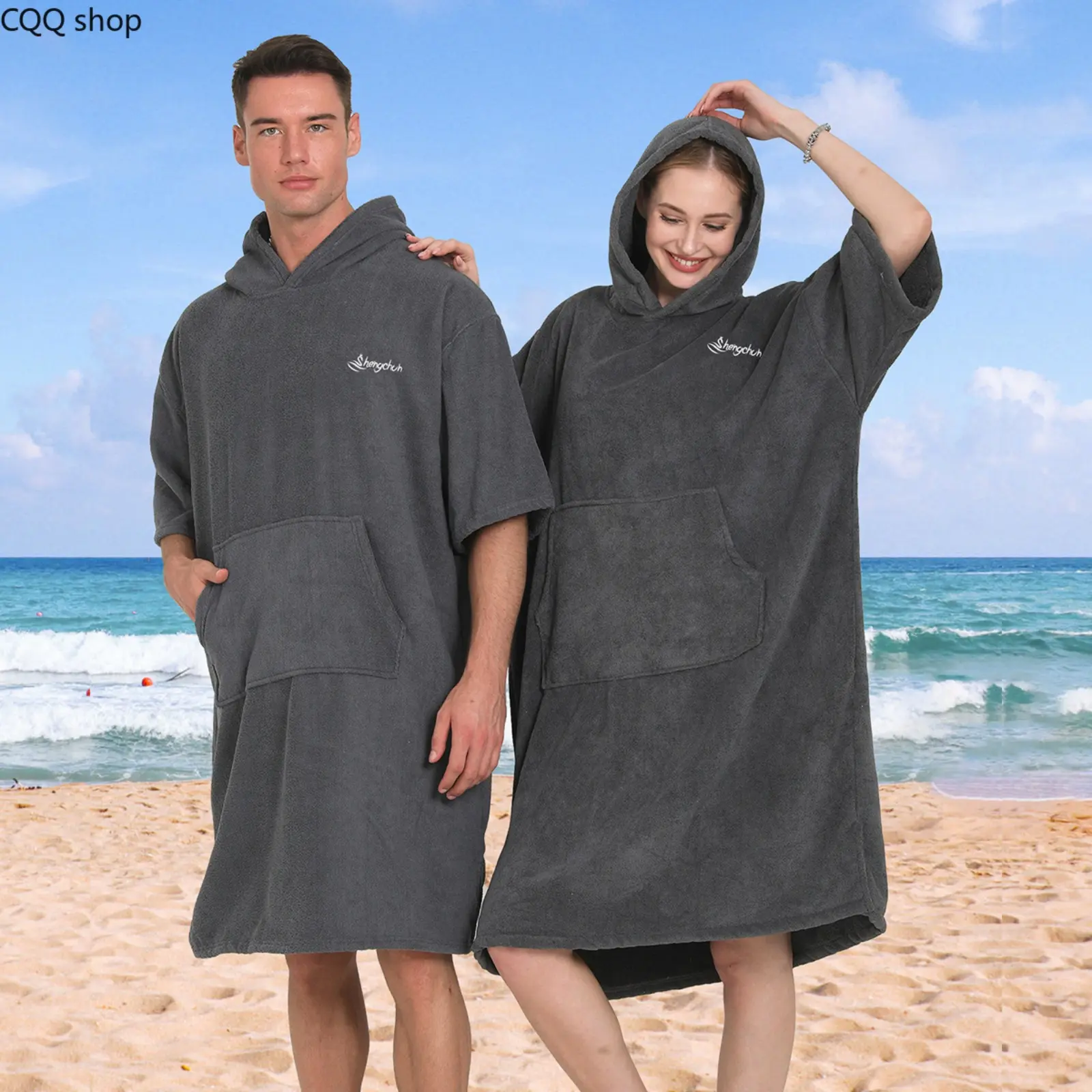 Solid Color Hooded Poncho Towel, Warm Microfiber Bath Robe, Absorbent Quick Dry Wrap for Swimming, Diving, Hotel & Beach Use