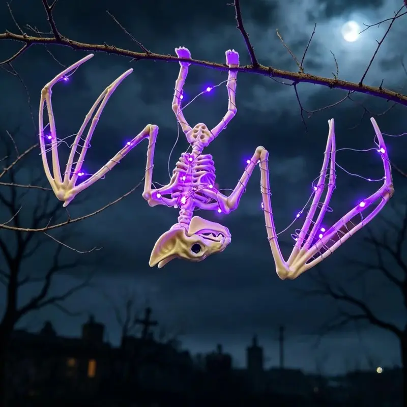 Glowing Hanging Bat Skeleton, Halloween Decorative Light String, Battery-Powered, Suitable for Porch, Tree, Ceiling, Haunted House Setup
