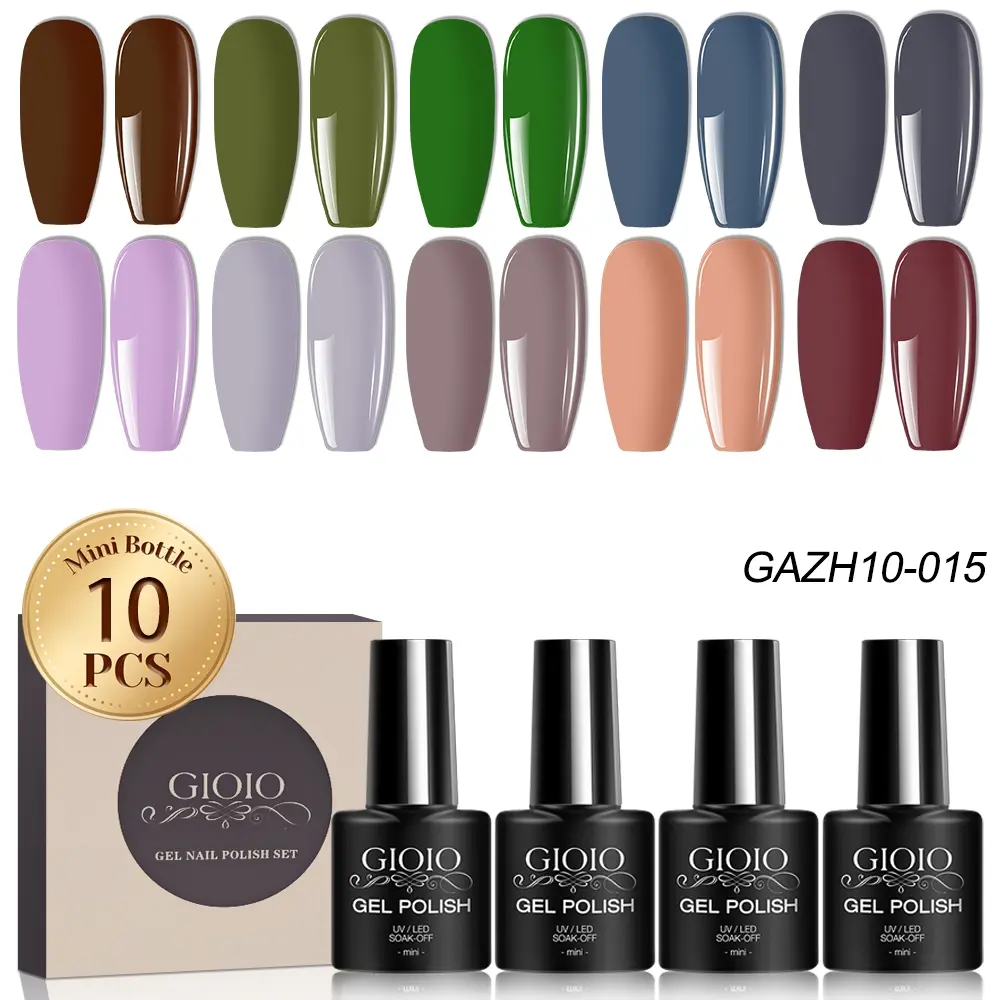 GIOIO 10-Color Gel Nail Polish Set: Warm Earth Tones—Caramel, Pumpkin, Nude Orange, Dark Brown, and Caramel Shades for an Autumnal Vibe