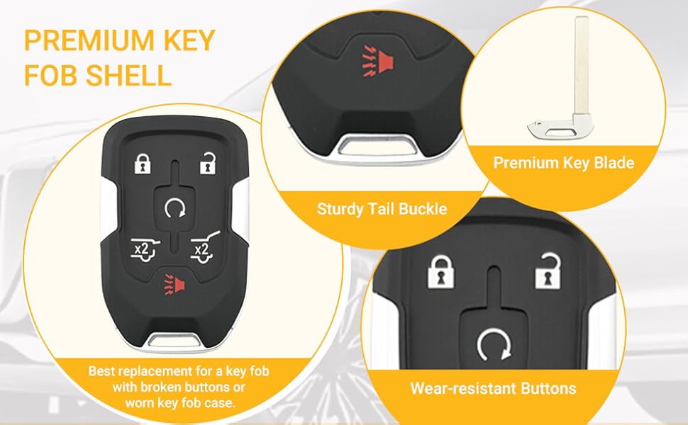 Replacement Key Fob Cover fits for Chevy Suburban Tahoe GMC Yukon XL Denali HYQ1AA 2015 2016 2017 2018 2019 2020 Keyless Entry Remote Control Key Fob Case Shell