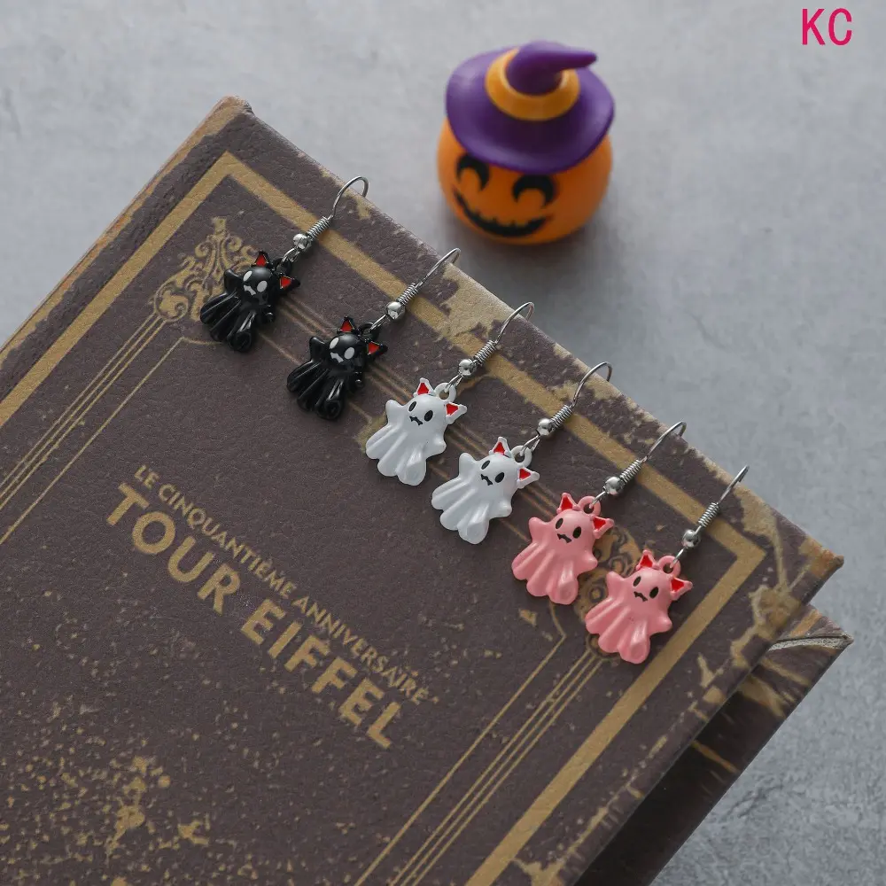 Cartoon Three‑Color Ghost Earring Set, Painted Alloy Creative Novelty Ear Jewelry For Daily Party Occasions
