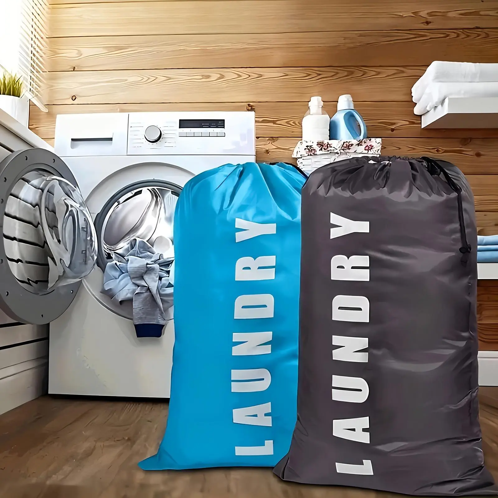 2-piece Large Laundry Bag, Clothing Storage Bag, Thickened Oxford Bag, Drawstring Pocket, Travel Portable Storage Bag, Moving and Organizing Bag