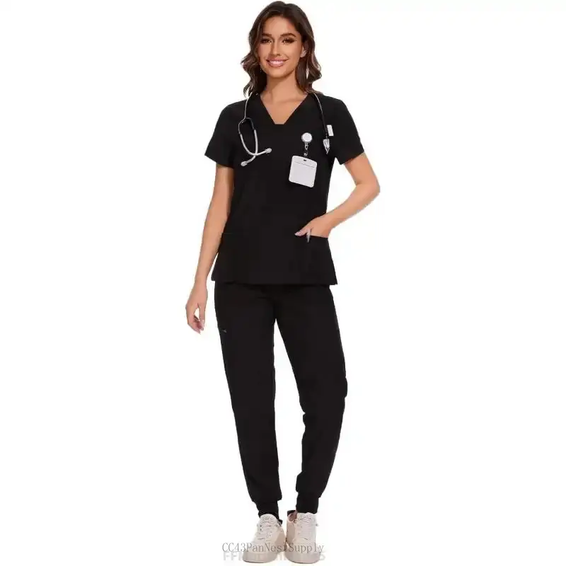 Scrubs for Women - V-Neck Top & Cargo Pants Scrubs Set with 10 PocketsFFMotionModeCC43PanNestSupply