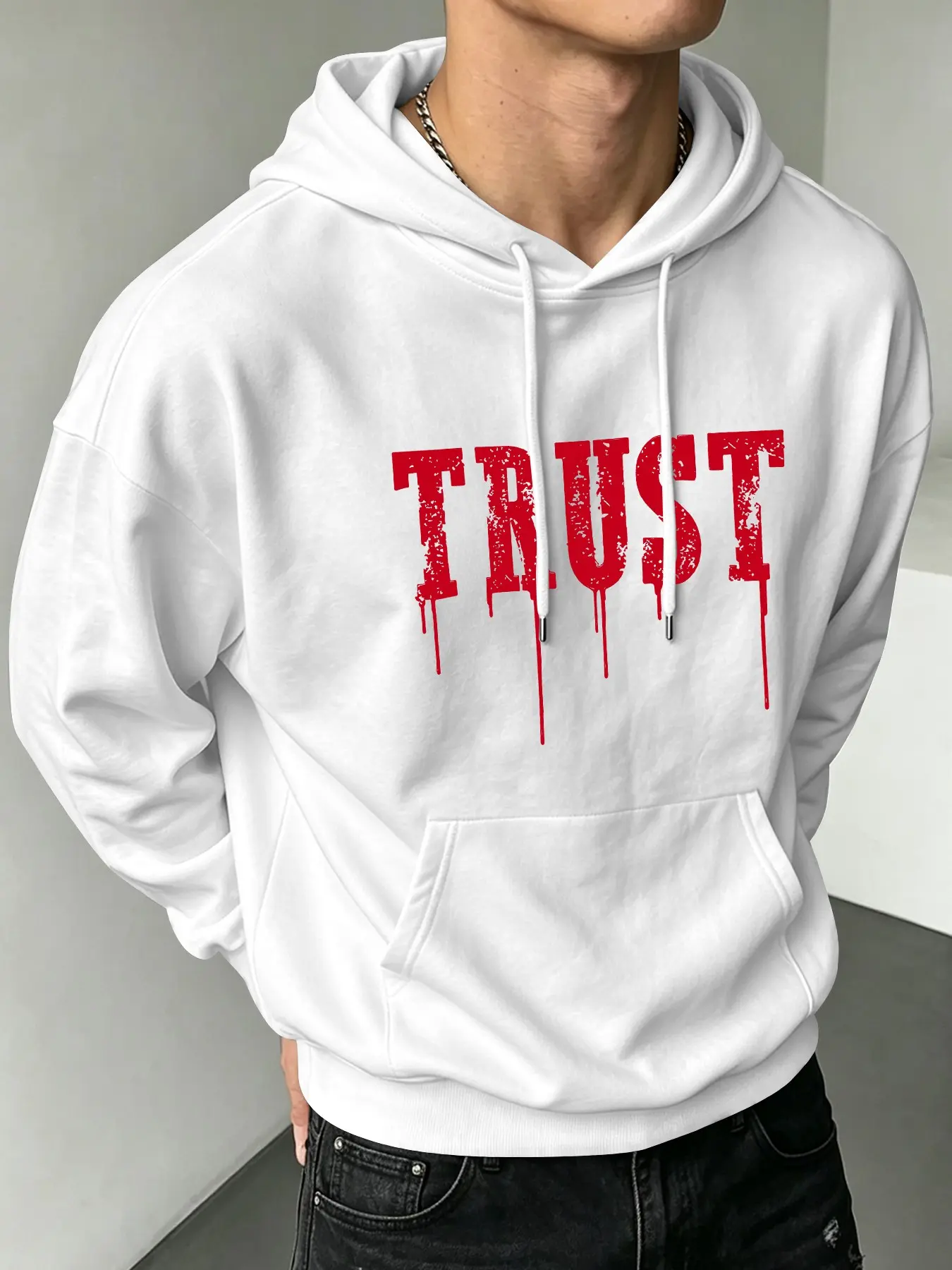 Men's Casual Long Sleeve Graphic Hoodie, Loose-Fitting H-Type Fall&winter Sweatshirt, Trendy Streetwear for Daily Wear
