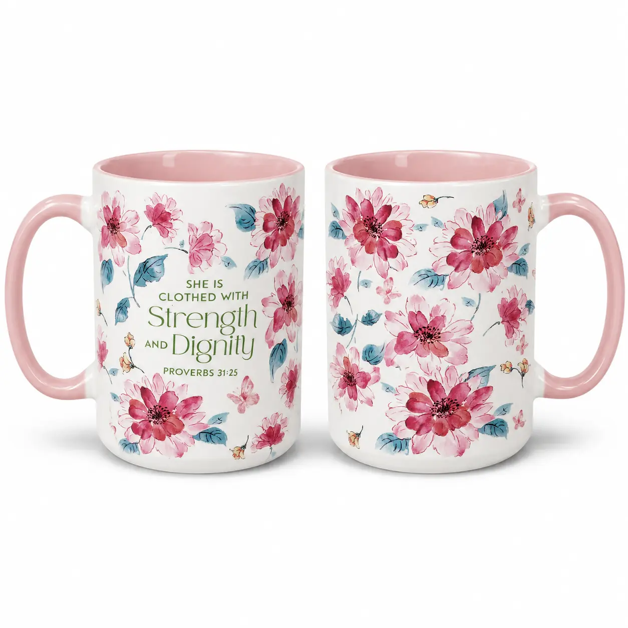 Christian Women's Printed Ceramic Mug - 11oz/15oz Inspirational Bible Verse Floral Beverage Cup, Faith Gift for Mom, Coworkers