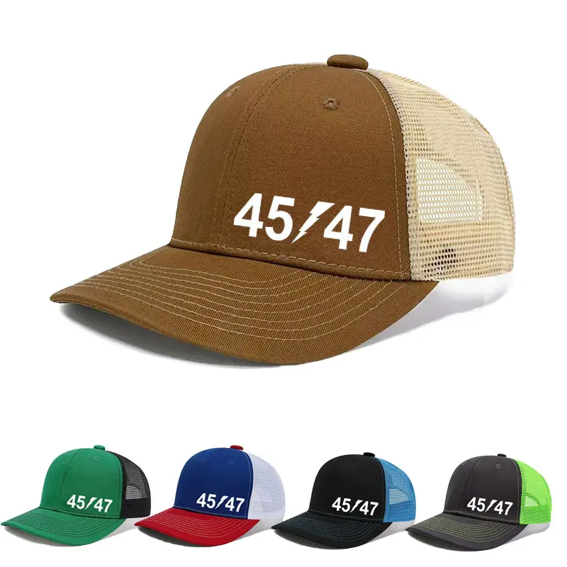Adjustable Fit Trucker Hat - 45/47 Lightning Bolt Graphic, Patriotic Political Campaign Wear, Breathable Mesh Back Baseball Cap, Dad Gift Snapback