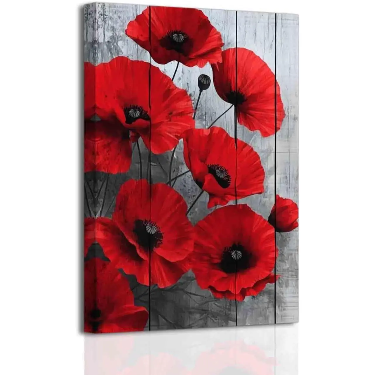 BJYCHG Red Poppies Wall Art Poppy Floral Picture Prints Black White Gray Bathroom Decor Vintage Rustic Flower Field Canvas Paintings for Dining Room Kitchen Bedroom (Black, (18L x 12W))