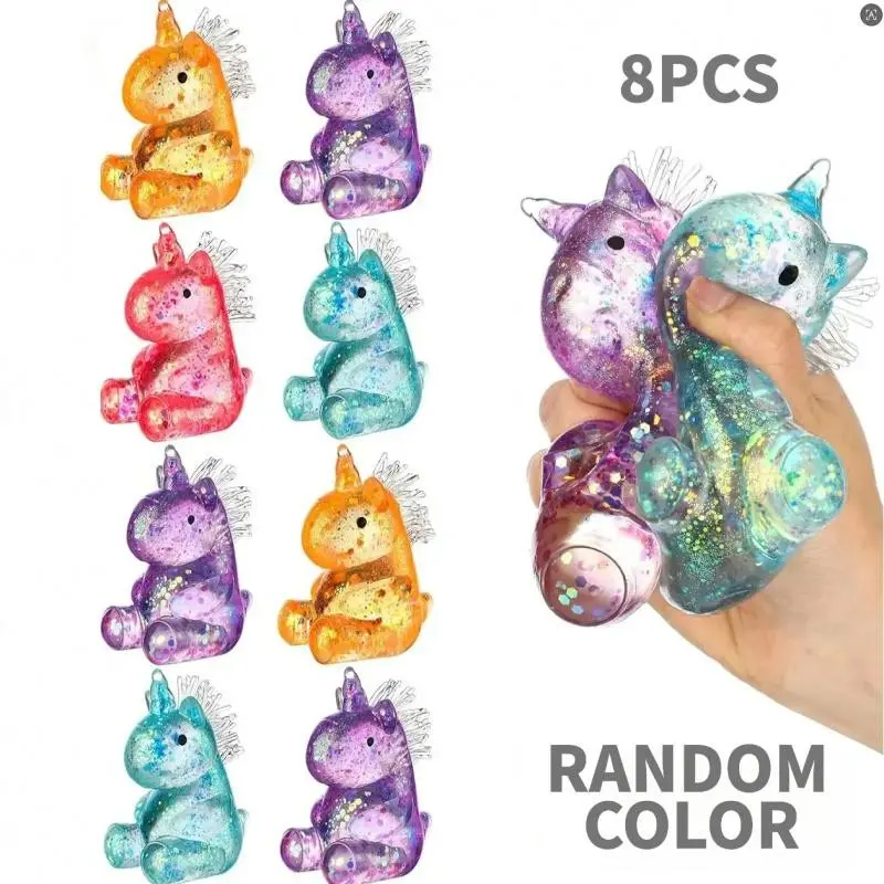 8-Pack Unicorn Malt Sugar Stress Balls, Random Colors, Adult & Kids Sensory Relief Toys, Soft Gel Party Gifts, Anti-Anxiety Hand Press Relaxation