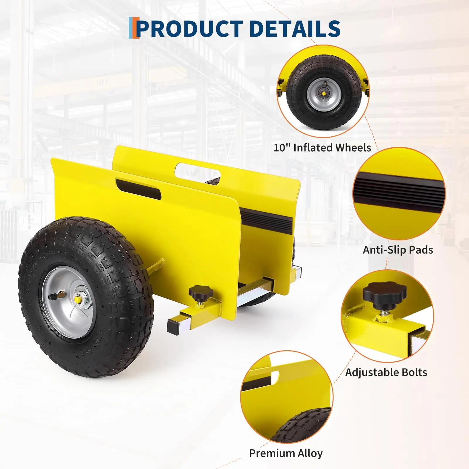 Garvee 600 lb Heavy-Duty Panel Dolly Slab Cart - Adjustable Drywall Move Tool - 10" Pneumatic Rubber Tires, All-Terrain - For Plywood, Doors