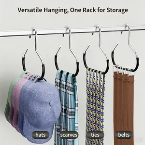 5pcs Stainless Steel Hat Hooks Organizer, Non-Slip Round Ring Closet Hangers, Space-Saving Wardrobe Solution, Clothes Hooks for Hats, Socks, Scarves, Underwear