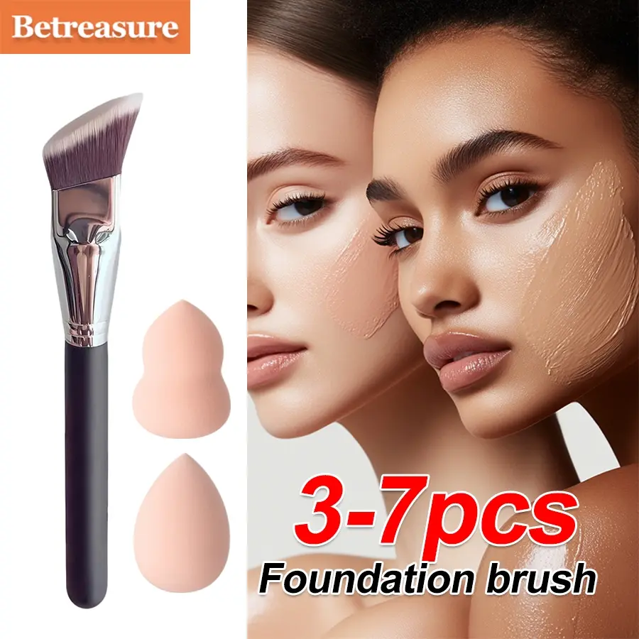 Betreasure 3-7 Professional foundation make-up brush tools, including beauty egg concealer brush, synthetic fiber soft hair, used for foundation make-up/concealer/face repair/powder, etc., very suitable for beginners, a complete set of makeup tools