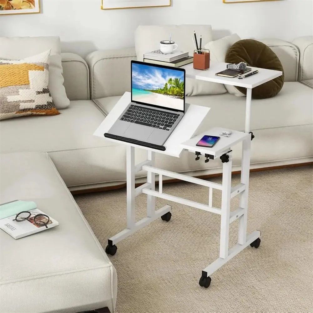 Adjustable Rollable Standing Desk with Wheels, Mobile Ergonomic Sit-Stand Workstation, Space-Saving Office Table Suitable for Home Office, School and Under Desk Treadmill Scenarios