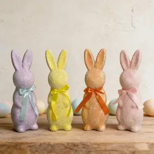Easter Standing Realistic Rabbit Ornament, High-End Glitter Bow Decor, Home Garden Courtyard Outdoor Decoration, Spring Festival Gift, Festivity