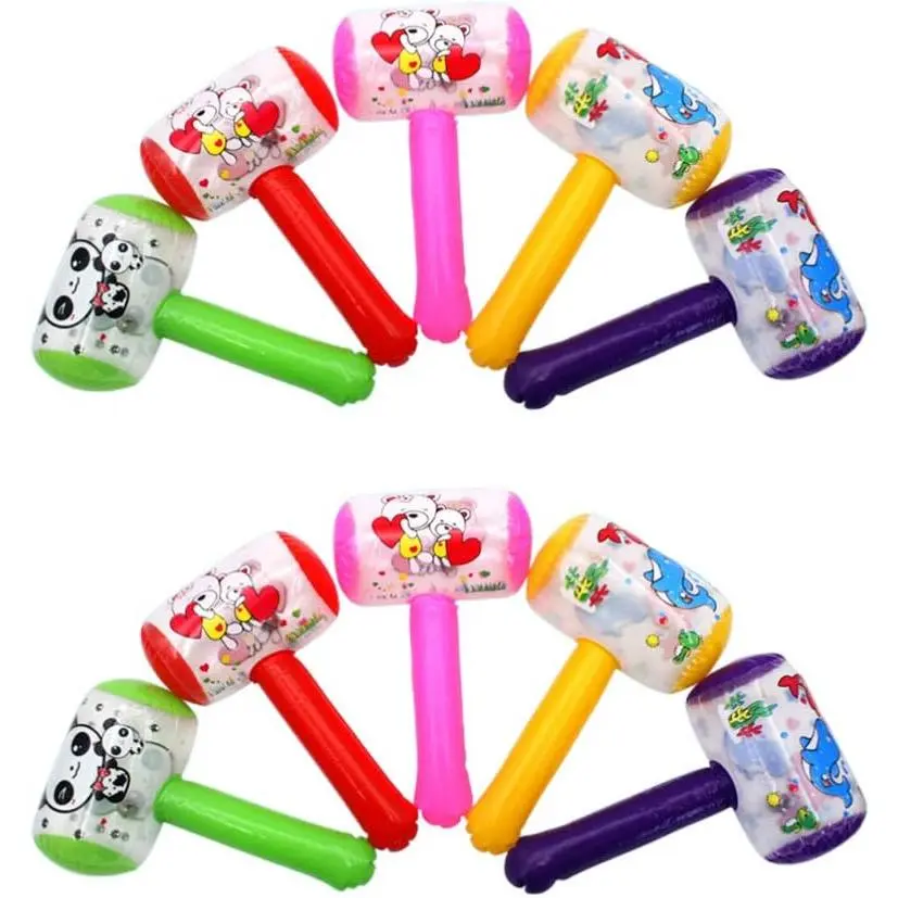 10 Inflatable Cartoon Toy Hammers with Built-in Jingle Bell, Animal-Clown Handle, Squeaky Design, Unisex Colorful Hilarious Gift Novelty Gag Toys for Toddlers to Boost Playtime Energy (Random Color)