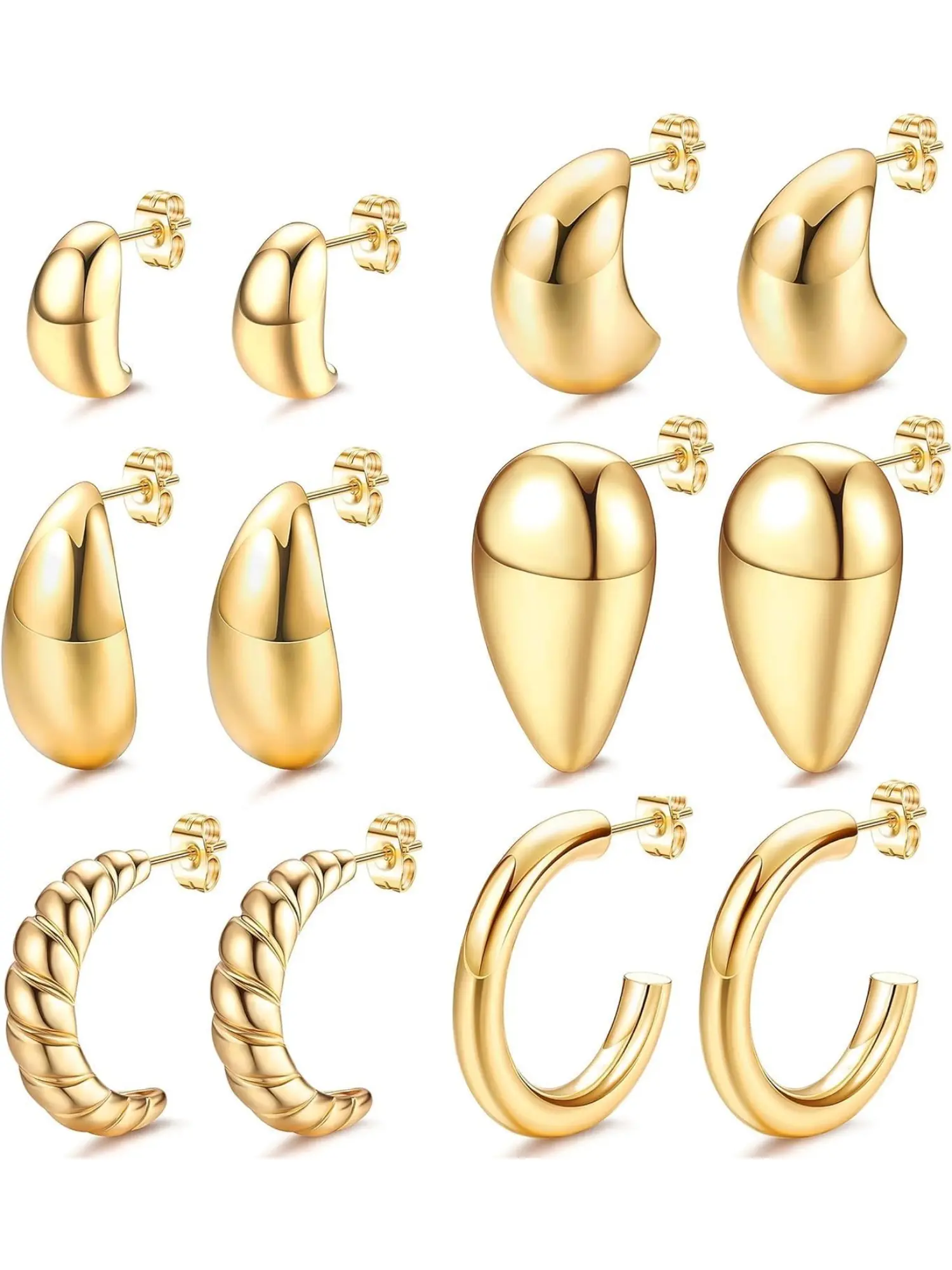 6 Pairs Gold & Silver Tone Chunky Teardrop Drop Hoop Earring Set for Women, Lightweight Thick Waterdrop Dangle Earrings, Ideal for Daily Dating Wedding Beach Party Wear