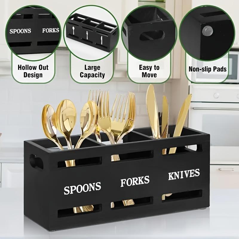 Letter Pattern Cutlery Holder, 1-Count 3-Grid Cutlery Storage Box, Large-Capacity Cutlery Organizer, Multifunctional Kitchen Tableware Holder for Forks, Spoons and Knives, Kitchenware, Container, Home