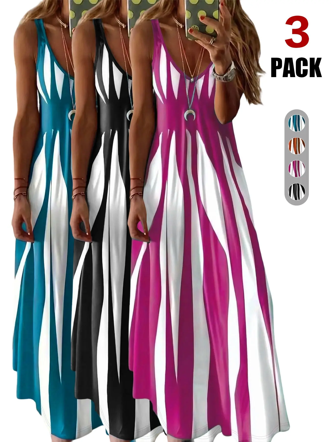 Womens Striped Maxi V Neck Nightgown Sleeveless Sleep Dress Soft Casual Nightdress Comfortable Sleepwear Lounge Dress