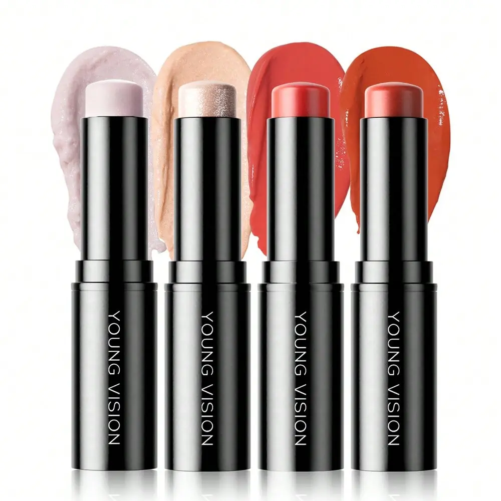 4-Color Hydrating And Moisturizing Set:10g*4 Moisturizing Skin Care Lip And Cheek Hydrating Stick Hydrating Moisturizing Improve Natural Color Brightening Fine Flash Stick Winter Skin Care Set 4 Sets
