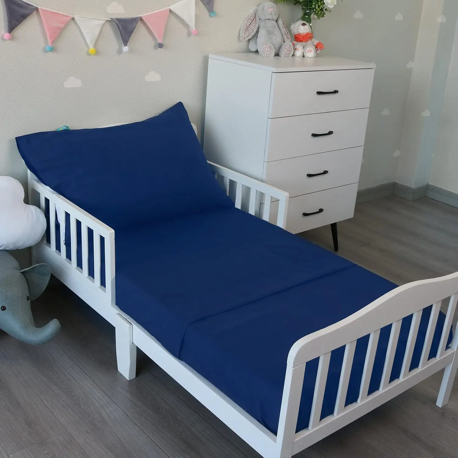 3-Piece Toddler Sheet Set Microfiber, Toddler Bedding Set Includes Crib Mattress Sheet, Flat Sheet and Envelope Pillowcase, Soft, Breathable and Lightweight, Navy