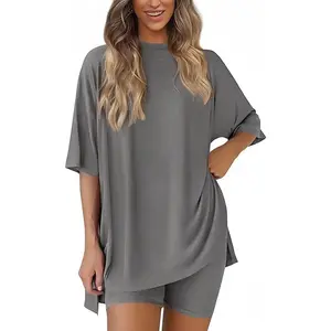 Women's Relaxed Fit Short Sleeve Top and Shorts Set, Casual Round Neck Two Piece Outfit, Lightweight Breathable Loungewear for Home, Vacation, Workout or Everyday Wear, Comfortable Fashion Set in XS-4XL