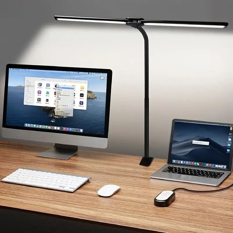 Dual-Head Clip-On LED Desk Lamp, Eye-Caring Study Light for Dorms, Computer Screen Light, Office Table Lamp, Adjustable Brightness