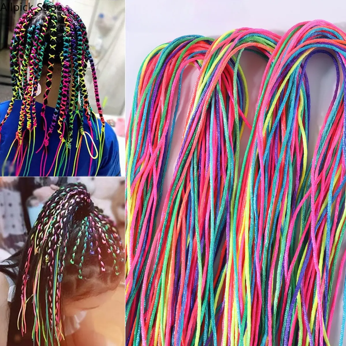 90PCS Colorful 90cm Braiding Hair Strings for Girls, Rainbow Hair Extension Strands for DIY Ponytails, African Braids & Creative Hairstyles, Lightweight Hair Accessories for Festivals, Birthday Parties, School & Daily Styling